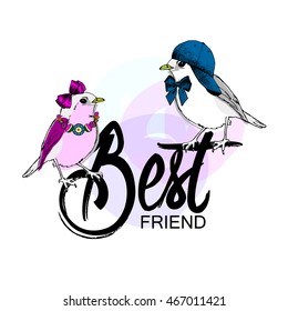 Vector birds in a knitted hat and scarf. Hand drawn illustration of dressed birds 3.