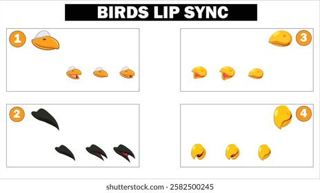 vector birds lips plus birds lip sync, Multiple lip sync of birds, crow lip sync, parrot lip sync