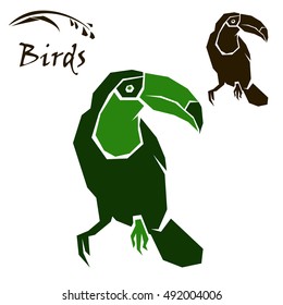 Vector birds logo. Stylized symbols, icons toucan.