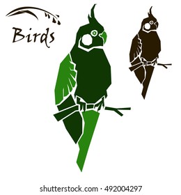 Vector birds logo. Stylized symbols, icons parrot cockatiel nymph.