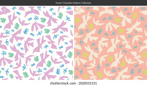 Aves vectoriales y flor natural formas simples ilustración de patrón de repetición sin fisuras decoración del hogar tela de moda y recursos gráficos textiles 