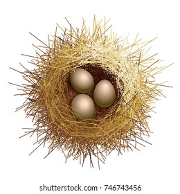 Vector birds nest with eggs. Top view. Eps8. RGB Global colors