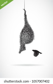 Vector of bird's nest and sparrow on on white background. Bird. Animal. Easy editable layered vector illustration.