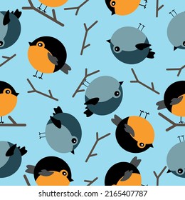 vector birds on branches seamless pattern.