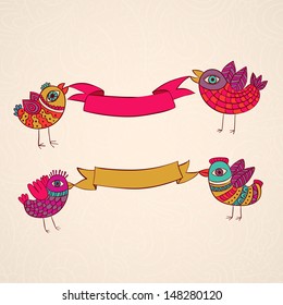 Vector birds ribbons banner design template