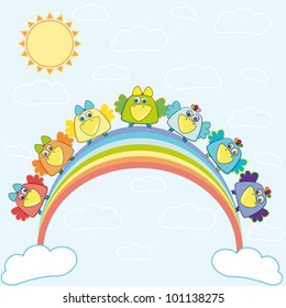 vector; Birds sitting on a rainbow