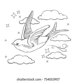 Vector birds swallows,line drawings, coloring book, 	
outline.