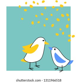 vector birds wings relationship parenthood on blue background simple cute childish illustration