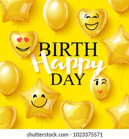 Vector birthday background smiling face helium balloons