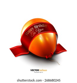 Vector birthday balloon with satin ribbon isolated on white background.