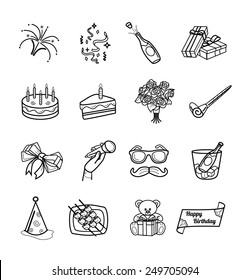 Vector birthday black icons set