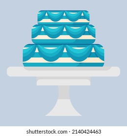 Torta azul de cumpleaños vectorial con vela.