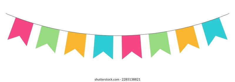 Vector birthday bunting flags. Colorful carnival garland for festival and fair decoration on white background.