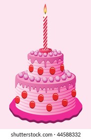 vector birthday cake with burning candle