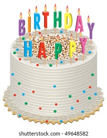 vector birthday cake with burning candles