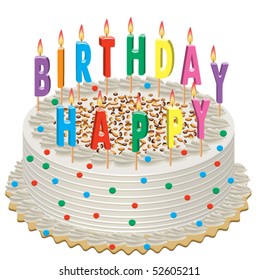 vector birthday cake with burning candles