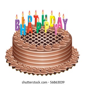 vector birthday cake with burning candles