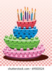 vector birthday and cake with burning candles