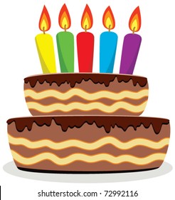 vector birthday cake with burning candles