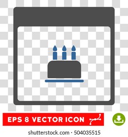 Vector Birthday Cake Calendar Page EPS vector pictograph. Illustration style is flat iconic bicolor cobalt and gray symbol on a transparent background.