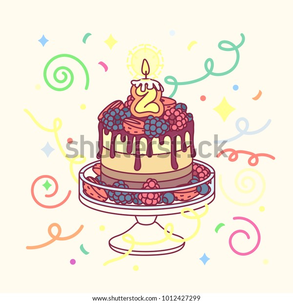 Vector Birthday Cake Candle 2 Cakestand Stock Vector Royalty Free