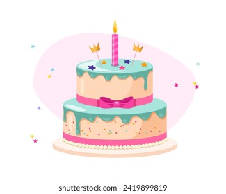 Vector birthday cake with candle