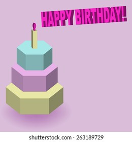 Vector birthday cake with candle