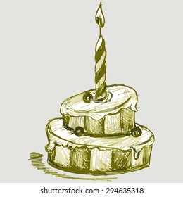 Vector birthday cake with a candle