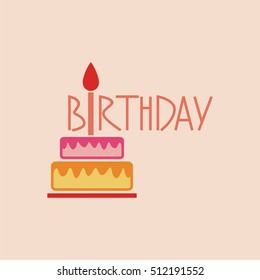 Vector birthday cake with candle. Design logo template. Vector illustration