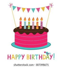 Vector birthday cake with candles