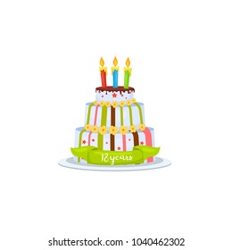 Vector birthday cake with candles flat style