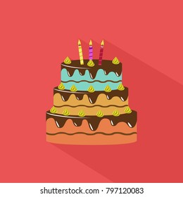 Vector of Birthday Cake flat icon with long shadow