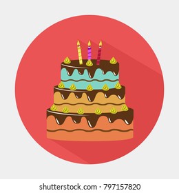 Vector of birthday cake flat icon with long shadow
