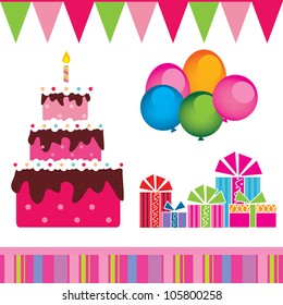 vector of the birthday cake, gifts