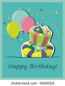 Vector birthday cake . Greeting Card.