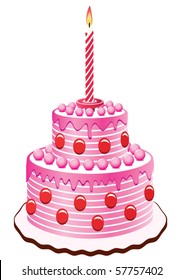 vector birthday cakes with burning candles