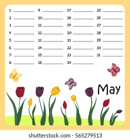 Vector Birthday calendar for May