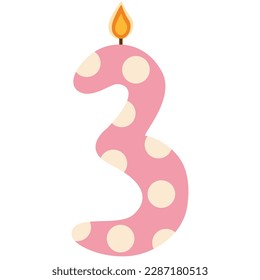 Vector birthday candles set in different colors. Number candles,birthday cake candle numbers 3