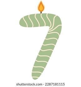 Vector birthday candles set in different colors. Number candles,birthday cake candle numbers 7