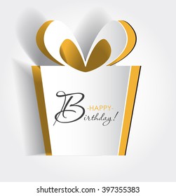 Vector birthday card. Background or symbol with cut out yellow element. Simple  box illustration with beveled edges. Modern idea. Creative concept. Template collection for poster,banner,gift, greeting