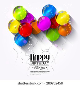 Vector birthday card with balloons and ribbons.