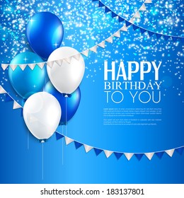 Vector Birthday Card With Balloons, And Birthday Text.