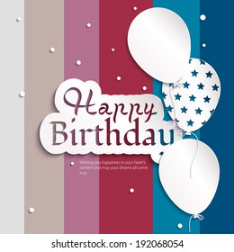 Vector birthday card with balloons, and birthday text.