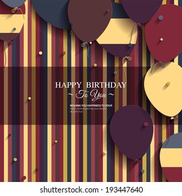 Vector birthday card with balloons and birthday text.