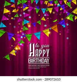 Vector birthday card with bunting flags.