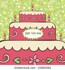 Vector birthday card with cake and candles