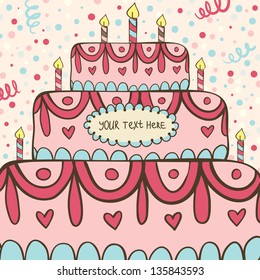 Vector birthday card with cake and candles