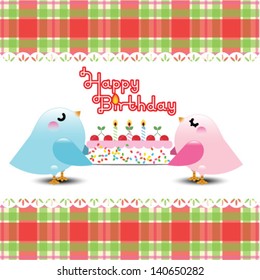 Vector birthday card with cute birds