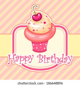 Vector birthday card design with cherry cupcake