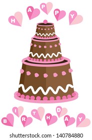 vector birthday card design with chocolate cupcake and pink hearts with place for your text isolated on white background